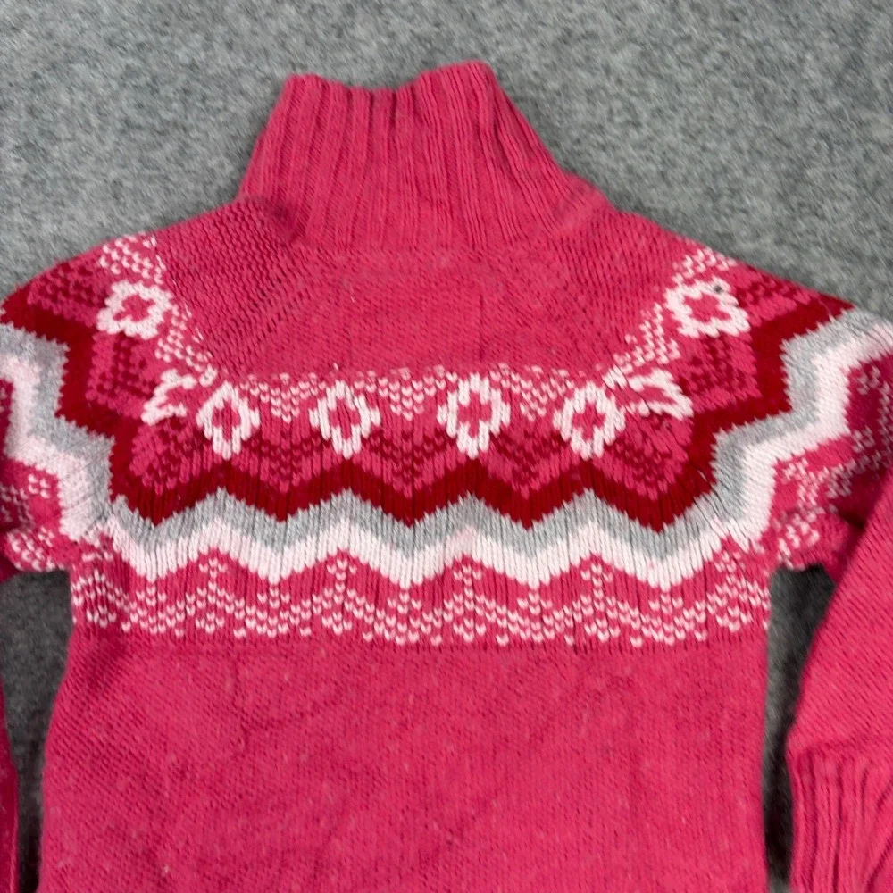 OshKosh Cardigan Sweater Girls Size‎ 5 Pink Fair Isle Nordic Button Front Wool